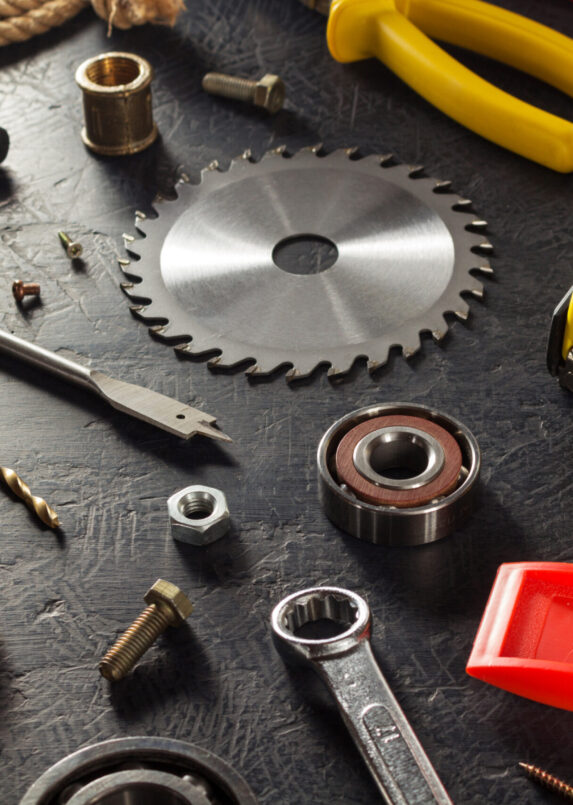 tools and instruments on black background